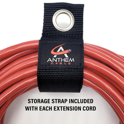 10 ft - 12 Gauge Extension Cord Outdoor - Made in USA - Lighted on Both Ends - Red Outdoor Extension Cord Waterproof by Anthem Cable - Heavy Duty Extension Cord