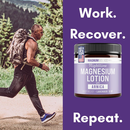 Nighttime Magnesium Lotion with Arnica – Soothing Relief & Relaxation, Highly Concentrated Magnesium for Muscles & Joints – Apply to Legs or Feet Before Bed – Skin-Friendly