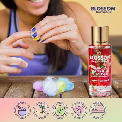 Blossom Non Toxic Nail Polish Remover Non Acetone, All Natural Scented, Vegan, Acetone Free Nail Polish Remover, Organic Plant-Based, Infused with Real Flowers, Made in USA, 2oz, Spring Bouquet