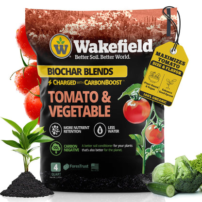 Wakefield Premium Biochar Blend – Organic Potting Soil for Vegetables, Tomatoes & Gardens – Potting Mix Enriched with Humic Acid & CarbonBoost – Versatile Top Soil for Indoor & Outdoor Plants-4quarts