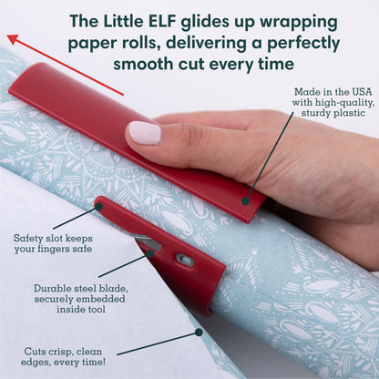 Little ELF Wrapping Paper Cutter (2-Pack) | Red Christmas Gift Wrap Cutter | As seen on Shark Tank | Made in USA | Gift Wrapping Paper Slicing Tool