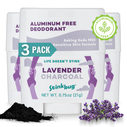 Stinkbug Naturals Organic Aluminum Free Travel Size Deodorant Stick with Lavender, Coconut Oil and Activated Charcoal, 0.75 Ounce Pack of 3