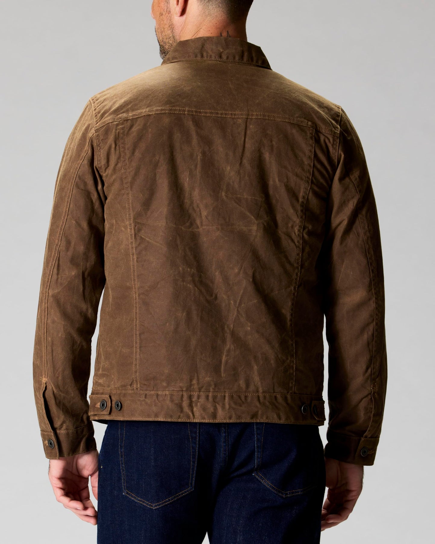 Huckberry Flint and Tinder Men's Flannel-Lined Waxed Trucker Jacket, Water & Weather Resistant Mens Jacket, Havana