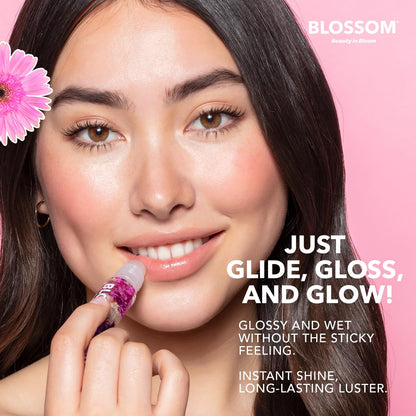 Blossom Roll on Lip Gloss, Scented Clear High Shine Moisturizing Lip Oil, Non Sticky, Infused with Real Flowers, Made in USA, 0.2oz, Mint