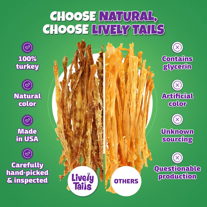 Lively Tails Turkey Tendons for Dogs Made in USA with 100% Turkey and No Glycerin, Healthy Jerky Dog Treats for Medium and Small Dogs, Human Grade Natural Chews, 6 oz Bag