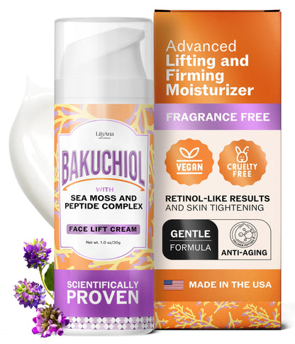 LilyAna Naturals Bakuchiol Face Lift Cream with Sea Moss and Peptide Complex - Face Cream for Women - Moisturizing and Lifting Facial Cream - Anti-Aging Overnight Moisturizer - Made in the USA