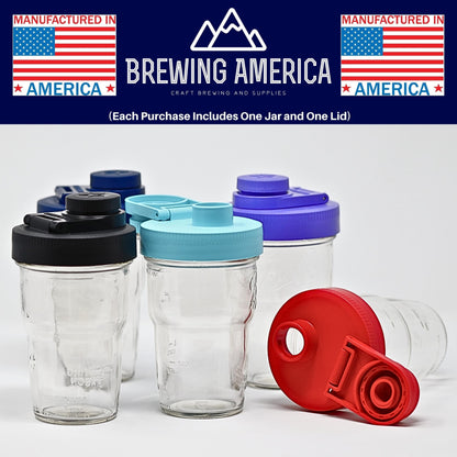 Brewing America Nesting Jar with Drinking Lid as Travel Cup, 1 Pint (16 oz) with Black Pouring Lid on Wide Mouth Ball Nesting Mason Jar, USA-Made To Go Drink Cup, 1-Pack