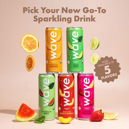 WAVE Organic Sparkling Drink | Low Calorie Drink, Black Tea Orange Lightly Carbonated | Great Natural Soda Alternative | USA Made Kosher No Added Sugar, Color, & Artificial Ingredients |12 Pack