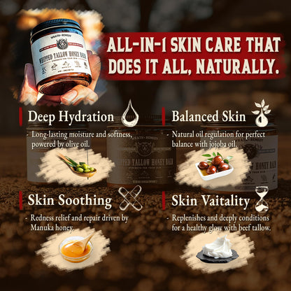 Organic Beef Tallow for Skin - 4 OZ (Vanilla) — US-Made Grass Fed Beef Tallow for Face + Body — Whipped Tallow and Honey Balm Moisturizer for Dry and Sensitive Skin, Eczema, Rosacea (No Additives)