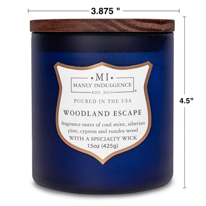 Manly Indulgence Woodland Escape Scented Candles for Men, 15 oz Wooden Wick, Fathers Day Candle, 60H Burn, Candles for Home Scented - Made in The USA