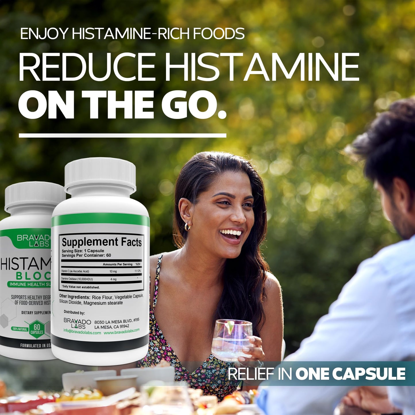 Bravado Labs Premium Histamine Block - Diamine Oxidase (DAO) Enzyme Formula - Advanced Support for Food-Derived Histamine Intolerance - Made in USA (60 Capsules)