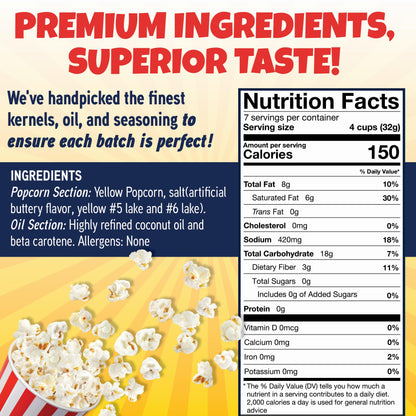 Premium America Popcorn Kit, 36 Packs for a 6oz Popper, Movie Theater & Popcorn Machine Kernels, Oil & Seasoning Packet, Bulk All in One