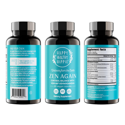 Zen Again Cortisol Manager with Ashwagandha KSM-66 | Cortisol Supplements for Women | 11-in-1 Complex | Natural Stress Support Supplement with L-Theanine, Rhodiola & Magnesium | Vegan, 60 Ct