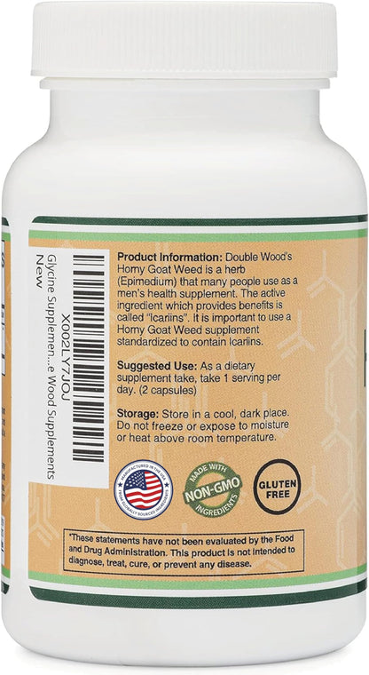 Horny Goat Weed for Men and Women - No Fillers (Max Strength Epimedium Std. to 20% Icariins) 1,000mg per Serving, 90 Capsules (Male Enhancing Supplement) by Double Wood