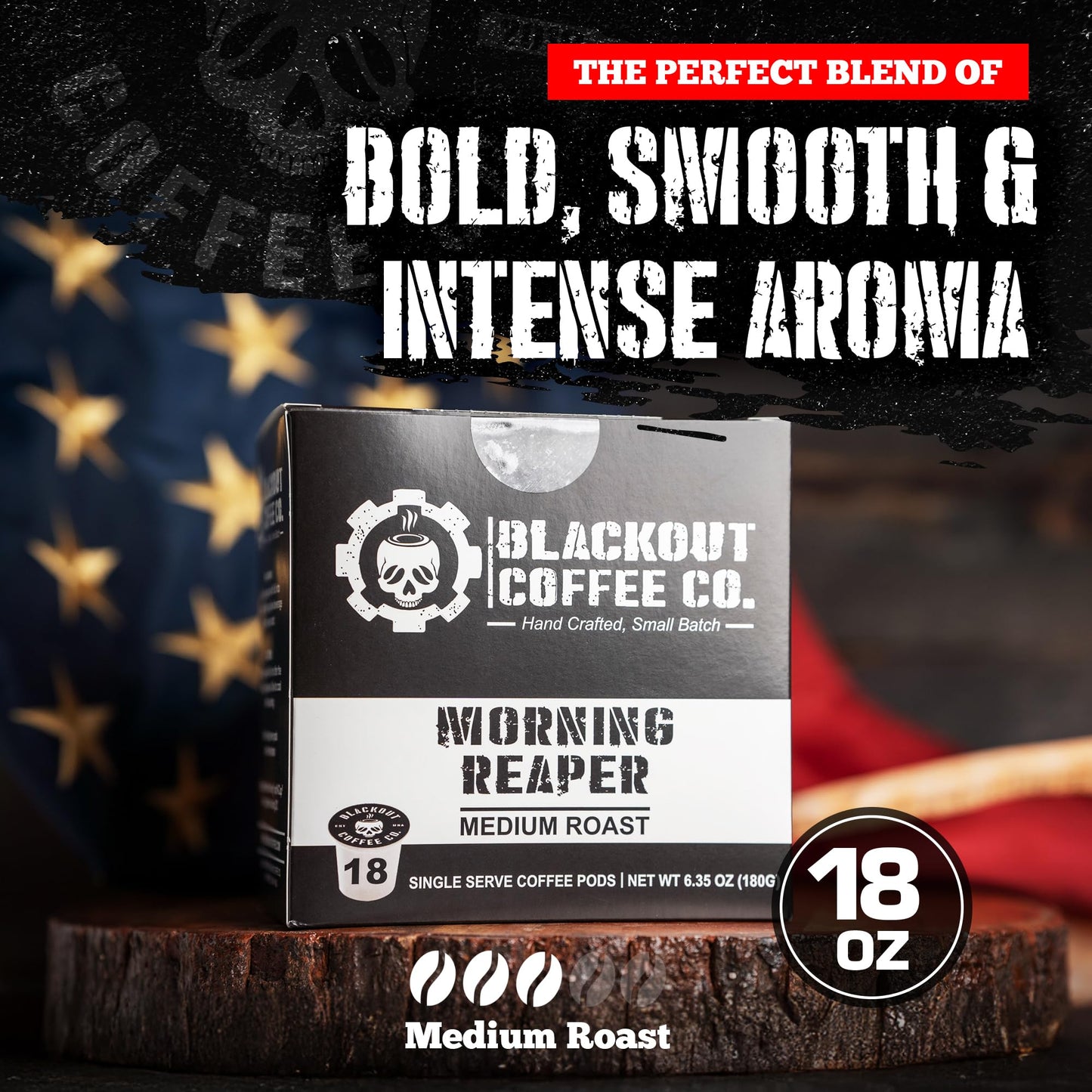Blackout Coffee Morning Reaper K-Cups – Medium Roast Coffee Pods, Bold & Smooth Flavor, Aromatic – 18 Count, American Made