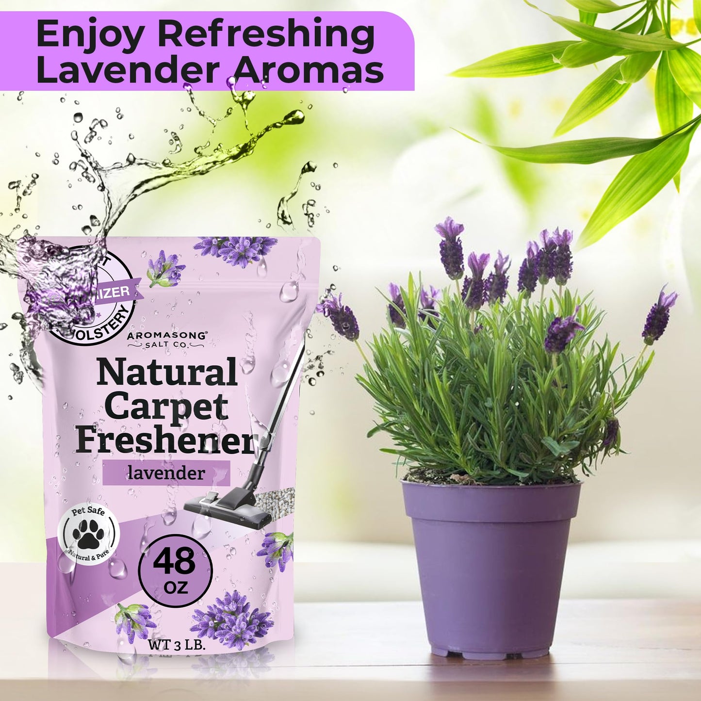 Aromasong Carpet Deodorizer Powder- 100% Natural Lavender Carpet Freshener - Safe For Pets - Upholstery Deodorizer - Effective Pet Odor Eliminator For Strong Odor & Pet Urine - 3 Lb.
