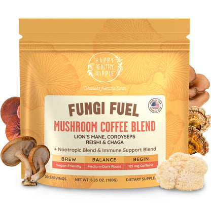 Mushroom Coffee with 125mg Caffeine – Lion’s Mane, Cordyceps, Reishi & Chaga | Adaptogen Nootropic Instant Mushroom Coffee for Energy & Focus | Medium-Dark Roast, Vegan, No Sugar – 30 Servings