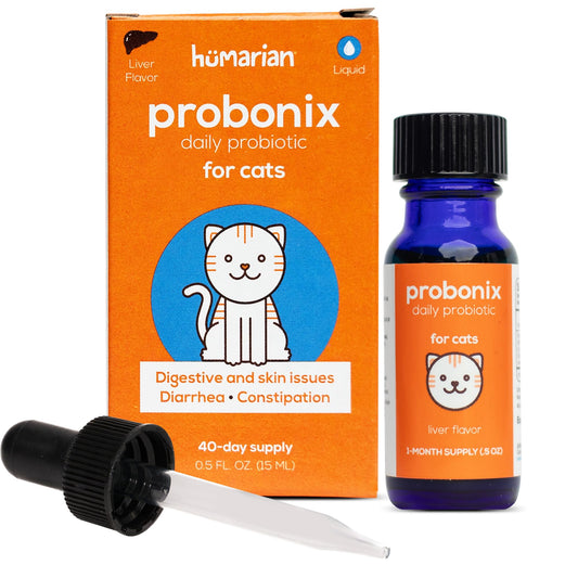 Humarian Probonix Liquid Probiotics for Cats - 8-Strain Cat Probiotic Drops to Fortify Feline Gut Health, Dental Health, Immunity and More - 30-Day Supply - Liver Flavor