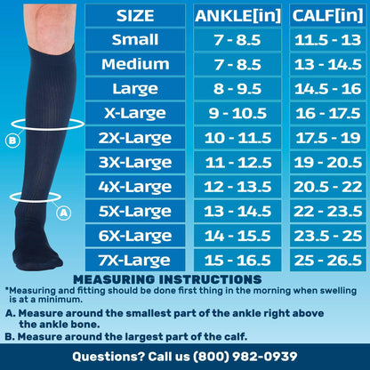 Made in USA - Compression Knee High Men 20-30mmHg - Mens Graduated Compression Stockings for Swelling, Lymphedema, Post Surgery - Navy, Medium - A104NV2