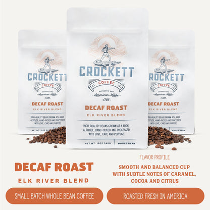 Crockett Whole Bean Coffee – Decaf Whole Coffee Beans with Bold Flavor, Smooth Finish & Full-Body Aroma – Perfect for Calm Energy, Late-Night Sipping & Guilt-Free Brewing