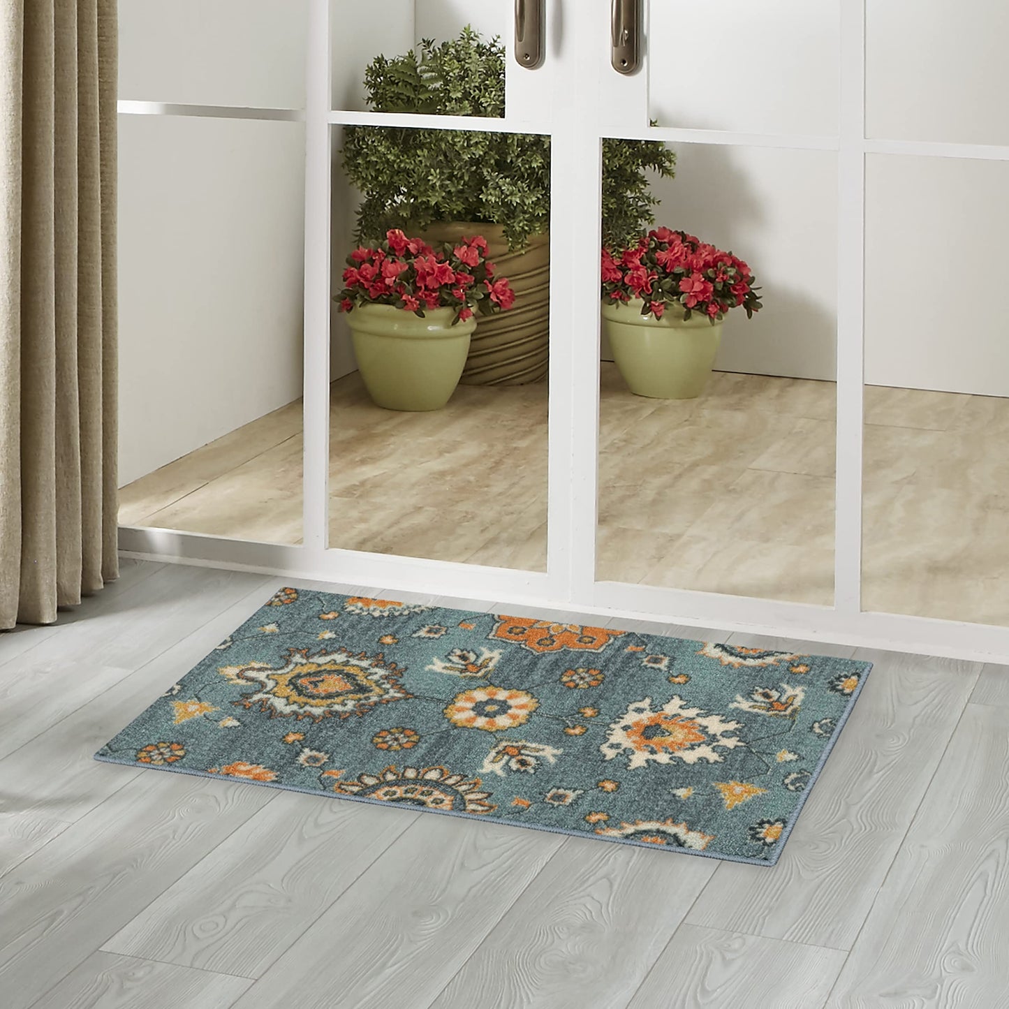 Maples Rugs Fleur Contemporary Motif Kitchen Rugs Non Skid Accent Area Carpet [Made in USA], Blue/Multi, 1'8" x 2'10"