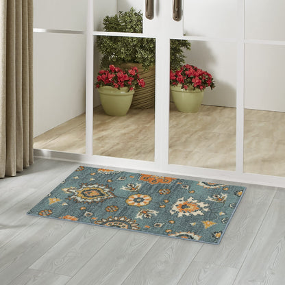 Maples Rugs Fleur Contemporary Motif Kitchen Rugs Non Skid Accent Area Carpet [Made in USA], Blue/Multi, 1'8" x 2'10"