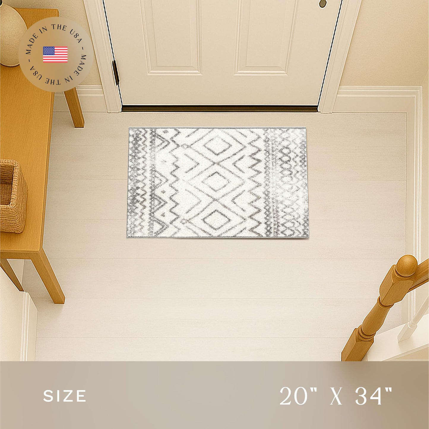 Maples Rugs Abstract Diamond Modern Distressed Kitchen Rugs Non Skid Accent Area Floor Mat [Made in USA], 1'8 x 2'10, Neutral