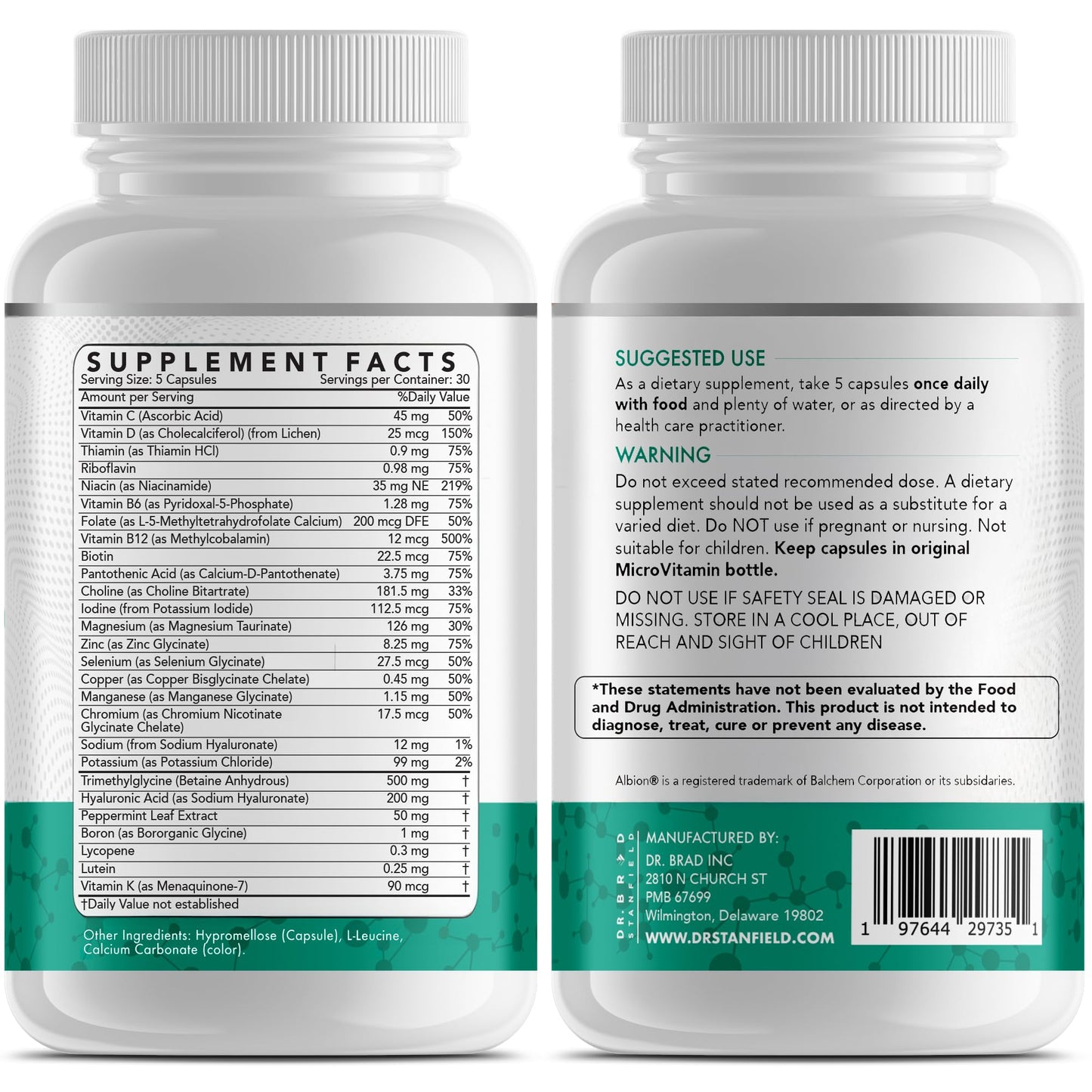 Dr Brad Stanfield Daily Low Dose MultiVitamin & Mineral for Men & Women to Support Cognitive Performance & Memory + Hyaluronic Acid for Skin Health + TMG for Exercise (150 Count)