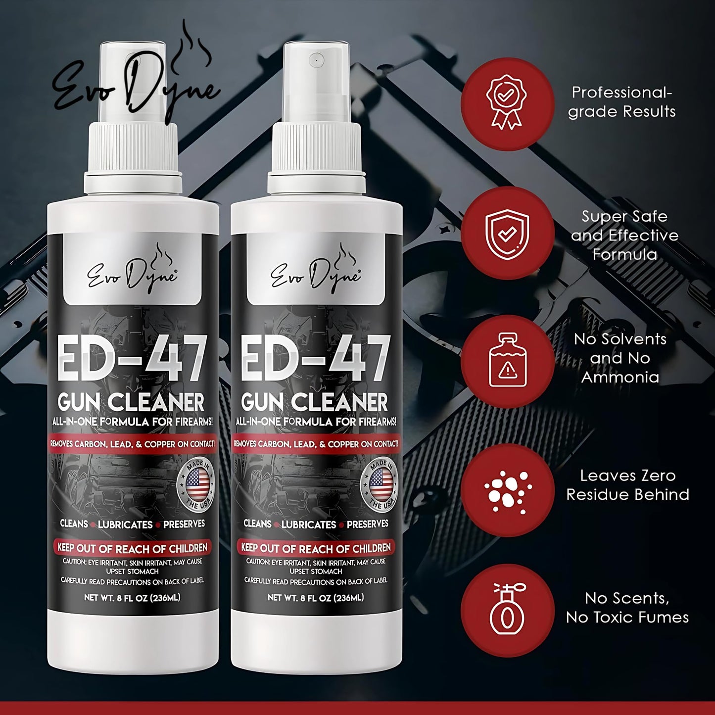 Evo Dyne 2-Pack Gun Cleaner Spray (8oz Per Bottle), Made in USA | All-in-One Lubricant & Gun Cleaner - Penetrates Carbon Deposits, Metals & Residue