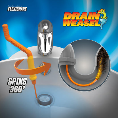 FlexiSnake Drain Weasel Sink Snake Hair Clog Remover Tool, Pipe, Bathroom, Bathtub Cleaner, 18-inch, Made in the USA