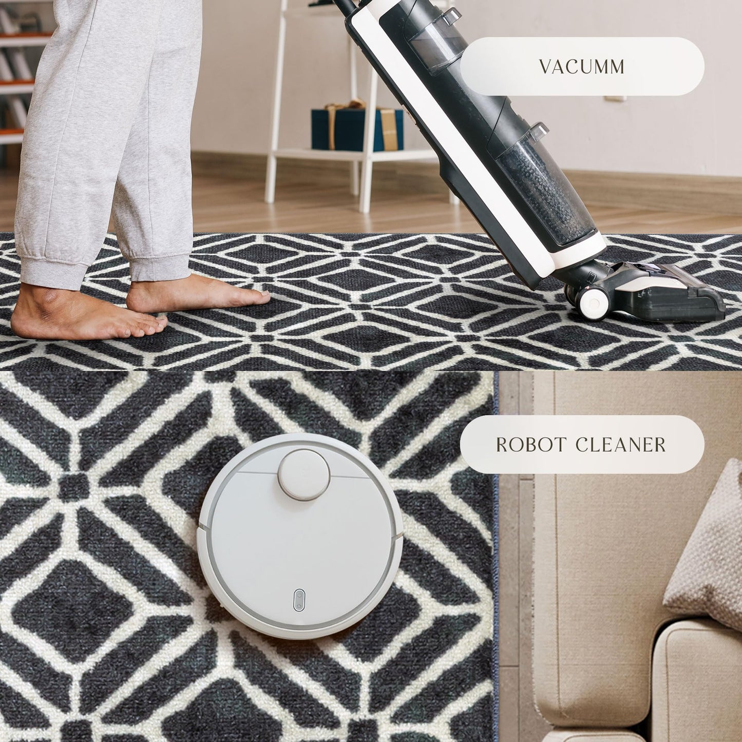 Maples Rugs Moderna Geometric Area Rugs – Made in USA – Low Pile, Non Slip Pet–Friendly Mat for Bedroom, Office, Living & Dining Room, 5' x 7', Dark Blue