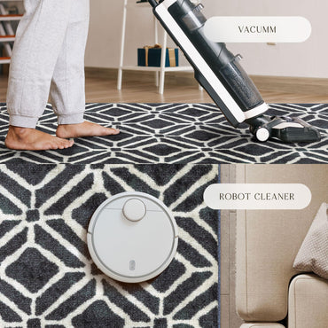 Maples Rugs Moderna Geometric Area Rugs – Made in USA – Low Pile, Non Slip Pet–Friendly Mat for Bedroom, Office, Living & Dining Room, 5' x 7', Dark Blue