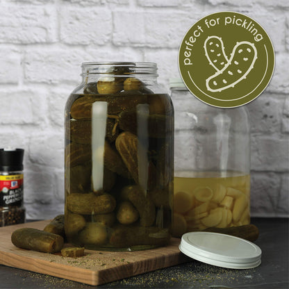 kitchentoolz Gallon Jar 1 Gallon Glass Jar with Lid – Wide Mouth Large Glass Jar for Fermenting, Pickling, Canning, Water Glassing Eggs, Kombucha, and Food Storage – BPA-Free, Made in USA (2-Pack)