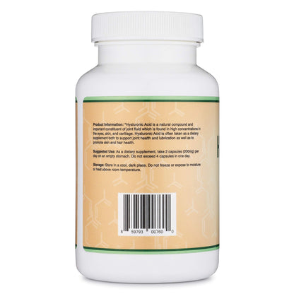 Hyaluronic Acid Supplements -180 Capsules (Enhances Effects of Hyaluronic Acid Serum for Face) 200mg Per Serving for Skin and Face Aging Support (Acido Hialuronico) Gluten Free by Double Wood