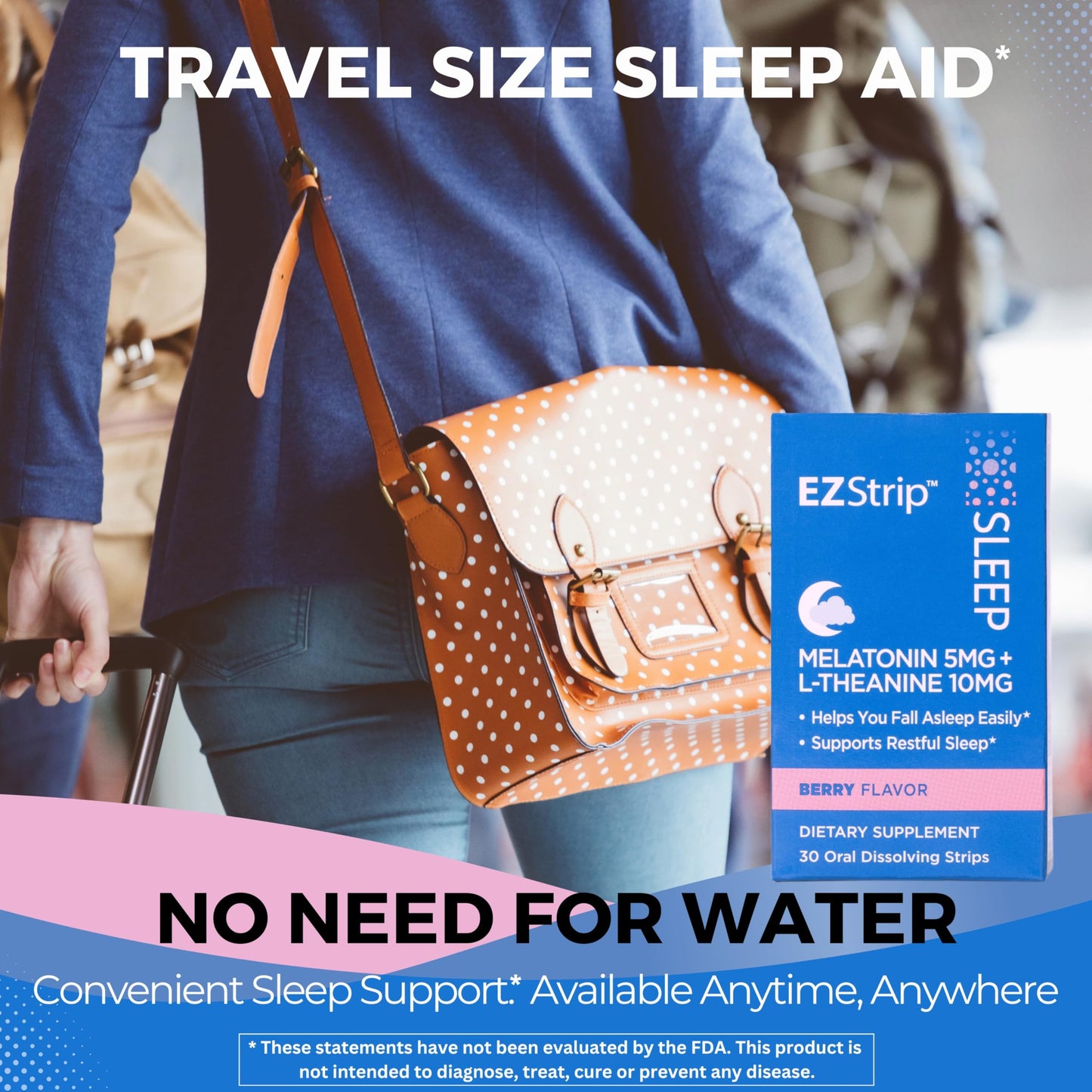 EZStrip Sleep Aid Supplement - Berry Flavor, 30 Count - Dissolving Sleep Strips with Melatonin and L Theanine for Support with Falling Asleep - Made in The USA, Sugar and Gluten-Free