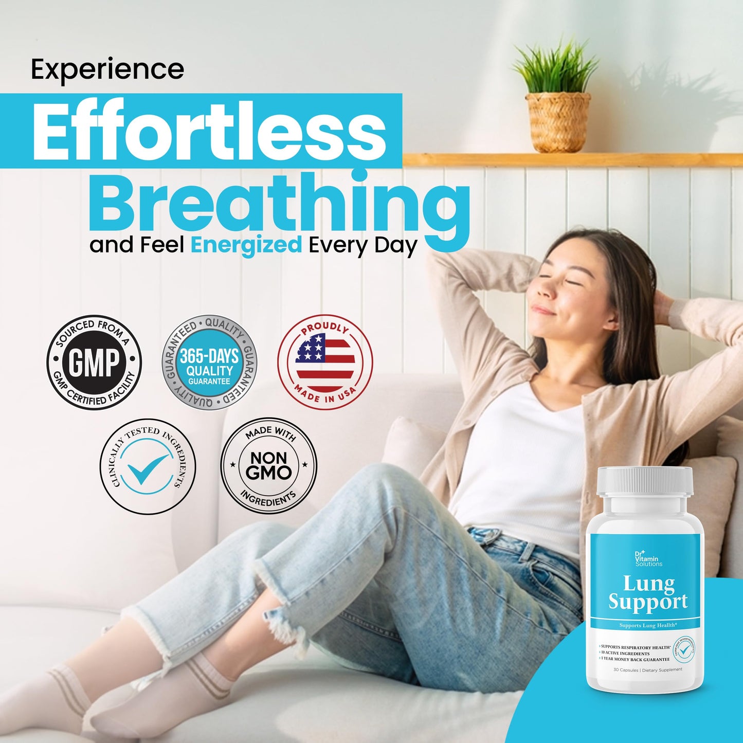 DR VITAMIN SOLUTIONS Lung Detox Supplement for Men & Women - 10-in-1 Blend w/Vitamin C & Butterbur Root - Supports Lung Health & Respiratory Function - Improves Breathing, Oxygen Flow - 30 Vegan Caps