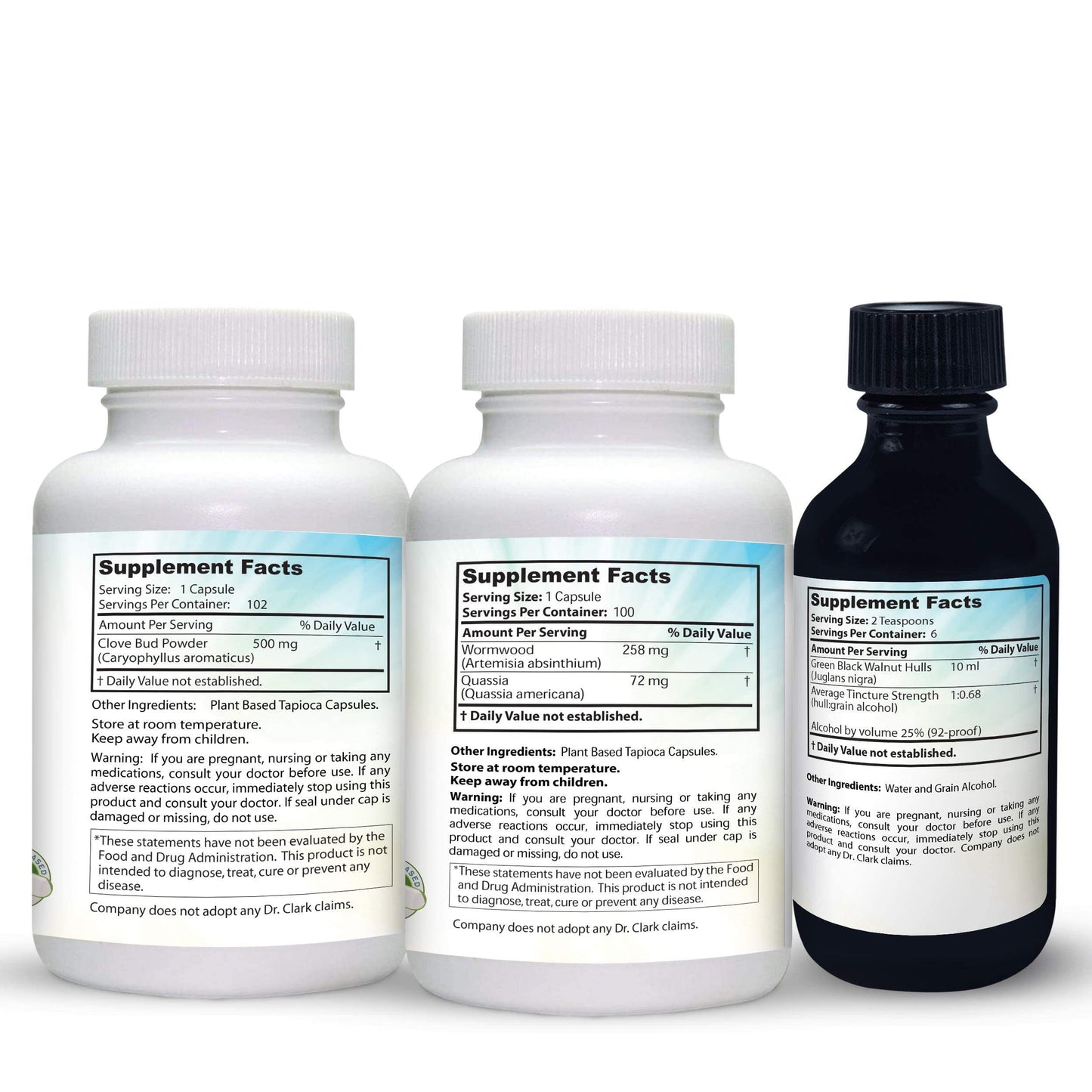 Dr Clark Store Intestine Support & Cleanse Kit - with Original Green Tincture from Black Walnut Hulls, Wormwood, and Cloves-Helps Maintain Optimum Intestinal Function - Vegetarian Capsules