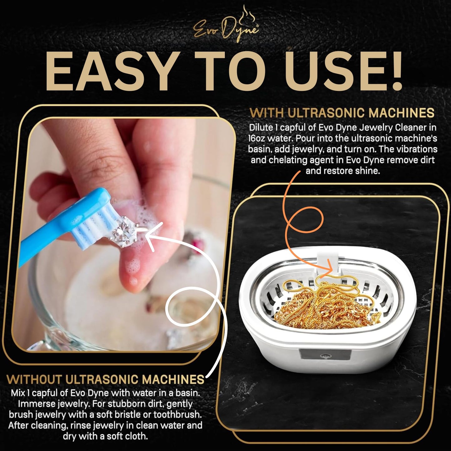 Ultrasonic Jewelry Cleaner Solution (8oz) Concentrated Jewelry Cleaner for Diamonds, Gold, Silver & More | Compatible with Ultrasonic Machine (s) - Made in USA
