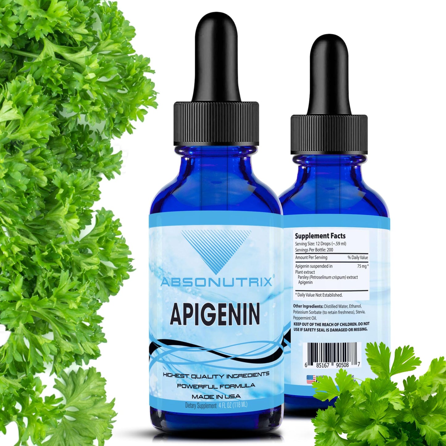 Absonutrix Apigenin 75 mg per Serving, 4 Fl Oz Bottle, 200 Potent Servings, Made in USA, Quick Absorption, Quality Potent Ingredients, Non-GMO, GMP Certified Facility, Cruelty-Free Products