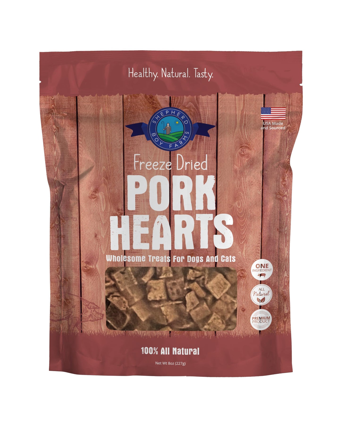 Shepherd Boy Farms Freeze Dried Dog and Cat Treats, Pork Heart, All Natural Single Ingredient Freeze-Dried Treat & Snacks, Made in USA, High Protein, Essential Nutrition of Raw Dog Food, 8oz