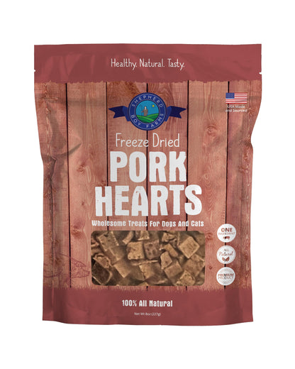 Shepherd Boy Farms Freeze Dried Dog and Cat Treats, Pork Heart, All Natural Single Ingredient Freeze-Dried Treat & Snacks, Made in USA, High Protein, Essential Nutrition of Raw Dog Food, 8oz