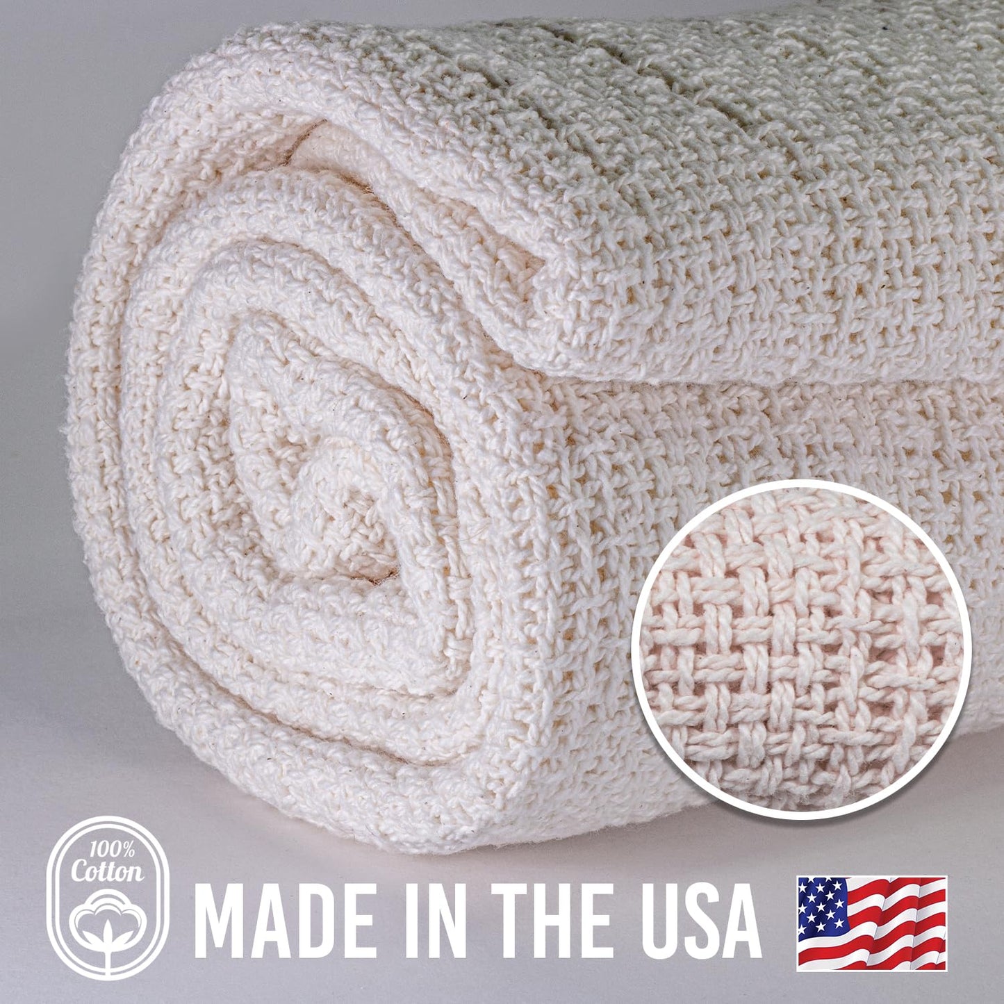 Country Cottons 100% Cotton, 100% Made in The USA Utility Blanket 60"x48" for Travel or Home (Gray)