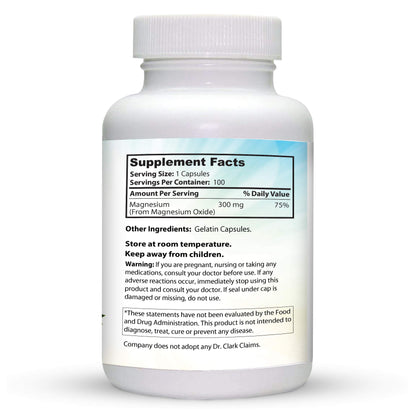 Dr. Clark Magnesium Oxide Supplement, 300mg, 100 Gelatin Capsules