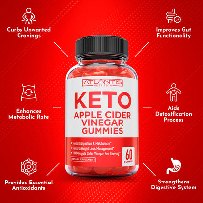 Atlantis Nutrition Keto ACV Gummies for Weight Loss - Apple Cider Vinegar Gummies Formulated to Support Advanced Weight Loss, Digestion, Detox & Cleansing, Made with 1000MG ACV Per Serving - 60 Count
