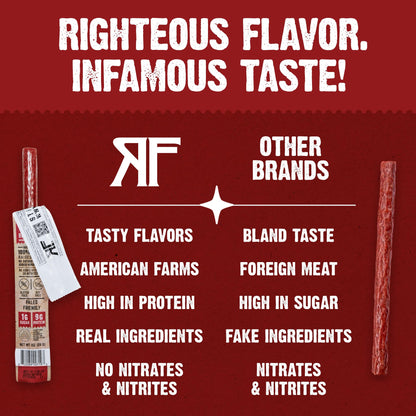 Righteous Felon Meat Sticks | 100% Beef Sticks | Gluten Free & Keto Meat Sticks | Low Sugar & High Protein Beef Sticks | Healthy Snack for Adults | Jerky Gifts for Men | OG Hickory, 10 Pack