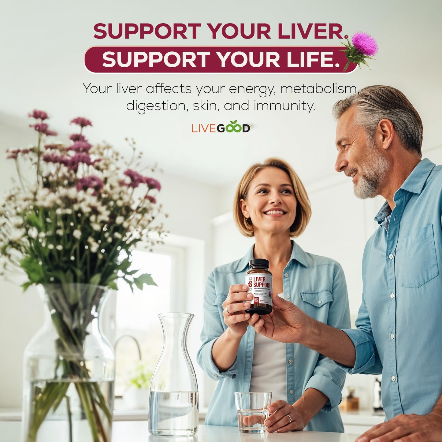 LIVEGOOD Liver Support Supplement for Liver Cleanse Detox, Milk Thistle and Dandelion Root, with Turmeric and Alpha Lipoic Acid for Overall Health (60 Count)