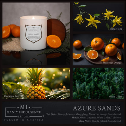 Manly Indulgence Azure Sands Scented Candles for Men, 15 oz Wooden Wick, Fathers Day Candle, 60H Burn, Candles for Home Scented - Made in The USA