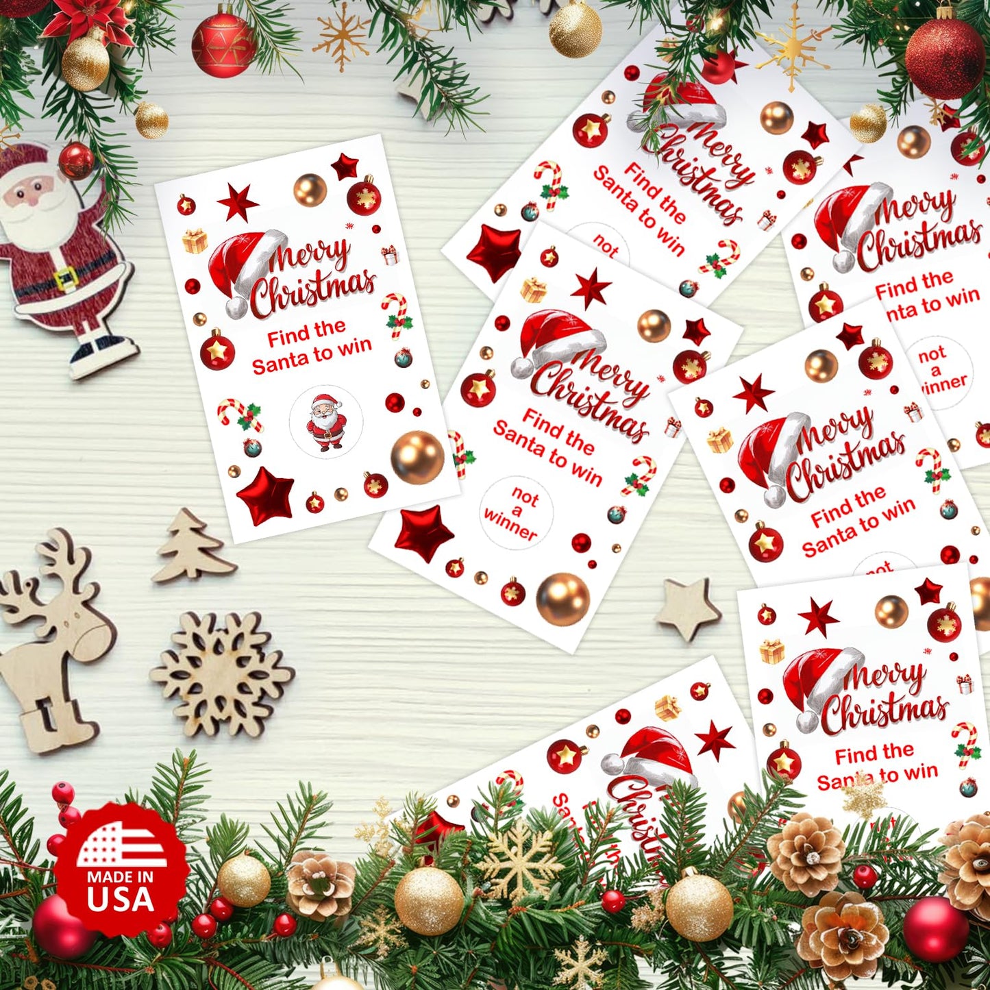 RokAPary Merry Christmas Party Game Scratch Off, Find The Santa Easy to Play Silly Games, Fun Idea, Ice Breaker Activity. Raffle Cards, Set of 40 Cards Made in USA