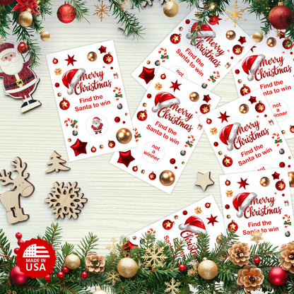 RokAPary Merry Christmas Party Game Scratch Off, Find The Santa Easy to Play Silly Games, Fun Idea, Ice Breaker Activity. Raffle Cards, Set of 40 Cards Made in USA