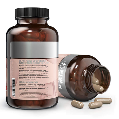 Optimal Carnivore Grass Fed Beef Liver Capsules, Freeze Dried in Convenient Pills, 180 Capsules, Desiccated Supplement
